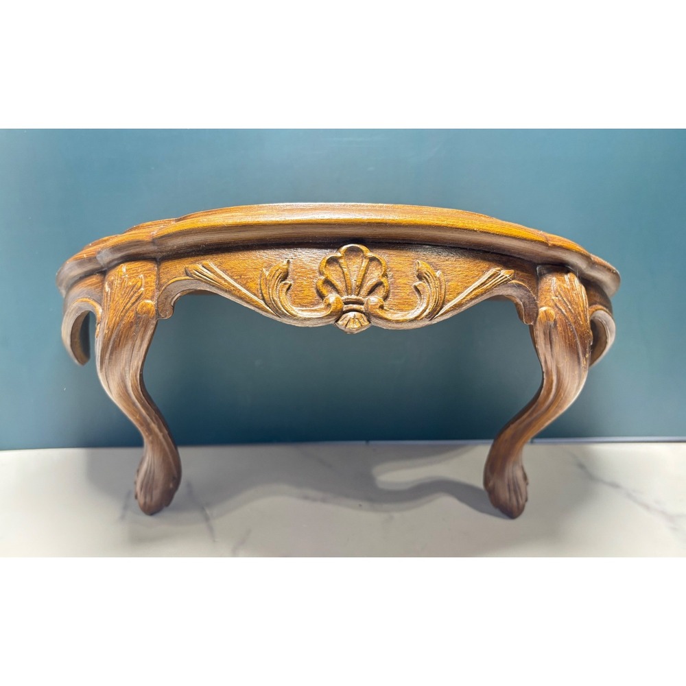Vintage Burwood Products 2625 Faux Wood Wall Shelf Rococo Shell MCM USA 1973